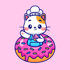 Cute Cat Chef Holding Cup Cake In Donut Cartoon Vector Icon
Illustration. Animal Food Icon Concept Isolated Premium
Vector. Flat Cartoon Style
