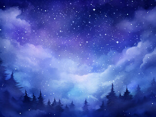 Naklejka premium Watercolor universe Sky stars deep space Violet blue