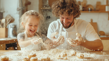 fun kitchen scene where parents and children