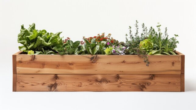 Raised vegetable bed made of cedar, white background