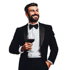 PNG Man in tuxedo toasting with red wine