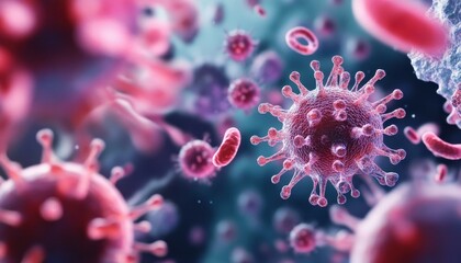 Microscopic image of a virus, showcasing intricate details and vibrant colors, highlighting the complexity of infectious agents.