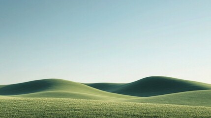 Obraz premium Serene Rolling Hills: A minimalist landscape photograph showcasing gently rolling green hills under a vast, clear sky. Evokes a sense of peace, tranquility, and the beauty of nature. 