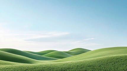 Serene Rolling Hills: A picturesque landscape of gently rolling green hills under a bright, clear sky.  The image evokes a sense of peace, tranquility, and the beauty of nature.