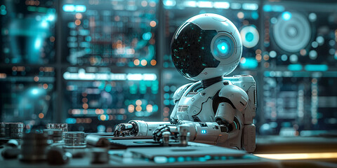Fototapeta premium Advanced AI Robot in Futuristic Cyborg Environment 