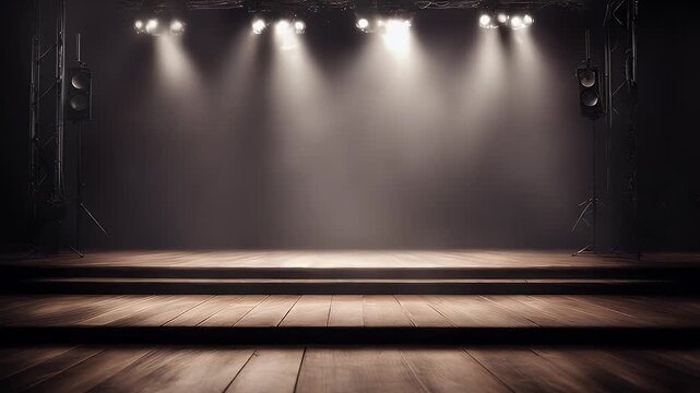 spotlights curtains stage floor mockup wooden Large smokey concert empty spotlight smoke scene template hall event art music interior