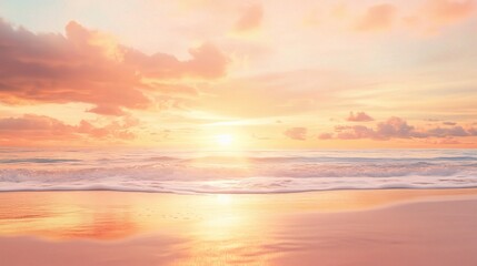 Fototapeta premium Golden Hour Serenity: A breathtaking sunset casts warm, golden hues across the vast expanse of the ocean, painting the sky with vibrant colors and creating a sense of peace and tranquility. 