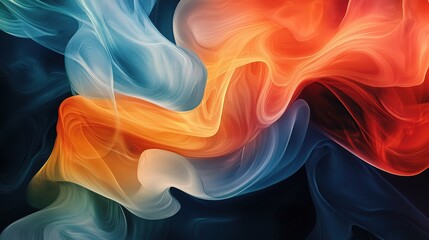 Obraz premium Abstract Swirling Colors: A captivating abstract image with vibrant hues of orange, blue, and white swirling dynamically against a dark background. Evokes a sense of energy, movement.