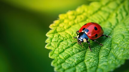 Naklejka premium Ladybug on a Leaf