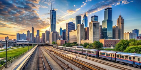 Chicago skyline with METRA commuter train at Union Station in Chicago, United States, Chicago