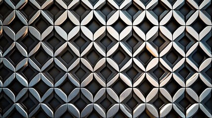 Metallic Geometric Pattern:  Abstract geometric pattern of silver and black diamond-shaped shapes.  This modern and elegant design is perfect for use as a background or texture.