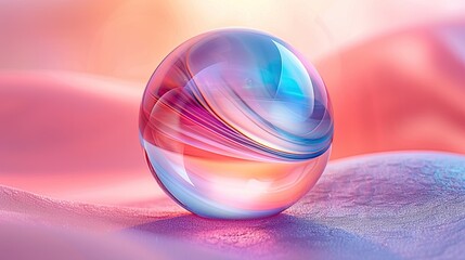 Obraz premium An abstract iridescent shape, reminiscent of a wavy glass circle, rendered in 3D 