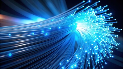 Fototapeta premium Blue fiber optic cable with glowing light, technology, communication, data transfer, internet, connection, network