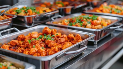 Obraz premium Vibrant colorful array of delicious African American cuisine served up at a lively food festival with a deep depth of field showcasing the tempting details of each appetizing dish