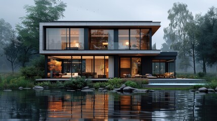 Fototapeta premium An architectural masterpiece, this image captures a modern, luxurious villa 