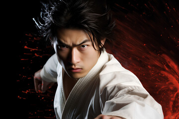 Portrait of a styled professional model. Theme, sport oriental martial art.