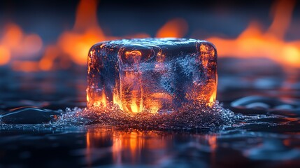 Ice Cube Illuminated by Firelight