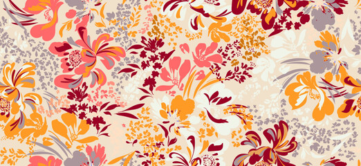 Floral liberty pattern. Plant background for fashion, tapestries, prints. Modern floral design perfect for fashion and decoration.
