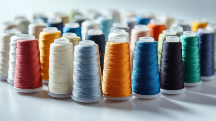 colorful sewing thread spools for textile crafts and fashion design