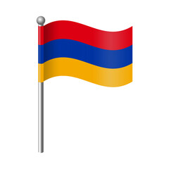 The Armenian flag flutters and waves on the flagpole. For icons, banners, emblems etc. Editable and scalable vector graphic illustration isolated on white background eps file.