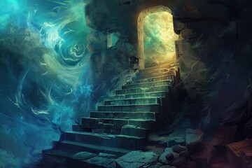 Stone Steps Leading to a Bright Portal