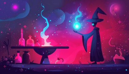 Magical Potion and  Wizard in a Fantasy Landscape