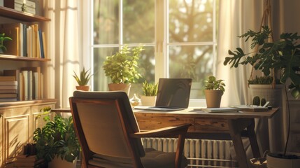 Obraz premium Cozy Home Office with Natural Light and Plants