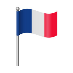 The French flag flutters and waves on the flagpole. Editable and scalable vector graphic illustration in EPS format, suitable for icons, banners, emblems, and more.
