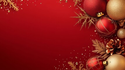 Happy new year Holiday Christmas winter greeting red background with golden elements  banner postcard invitation celebration wallpaper festival 

