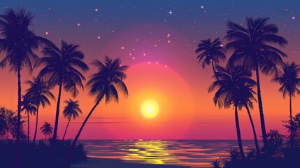Tropical Sunset with Silhouetted Palms