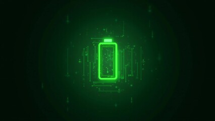 Green Glowing Battery Icon with Digital Circuit Connections