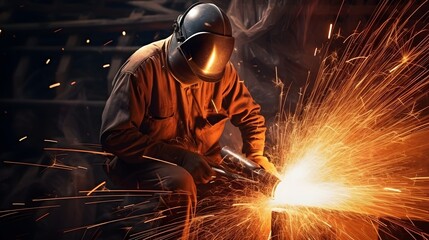 A worker was casting steel and sparks flew deep color UHD Wallpaper