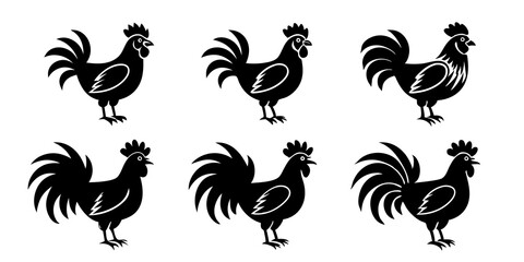 Rooster icons set of Rooster simple icon silhouette vector art illustration