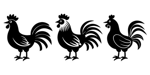 Rooster icons set of Rooster simple icon silhouette vector art illustration