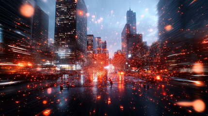 Fototapeta premium near-future street photography of a mystical interdimensional gateway crackling with energy in downtown detroit.