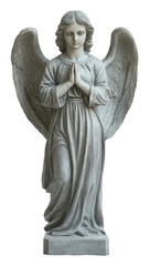 Praying angel statue with detailed wings, cut out - stock png.