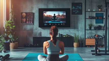 Modern Home Gym Setup: Streaming Fitness Workouts on Wall-Mounted TV