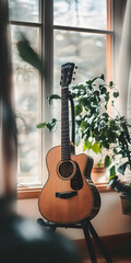 Guitar resting on a stand