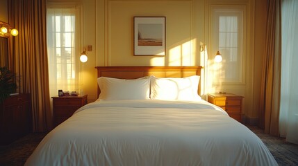 Comfortable Bed In A Hotel Bedroom, A Space Of Relaxation And Rest