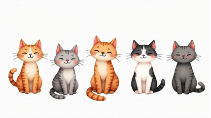Fototapeta premium Cute Cartoon Cats Illustration with Adorable Expressions