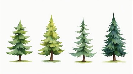 Watercolor Illustration of Pine Trees in Different Shades for Nature-themed Artwork