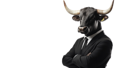 Bull in suit transparent background