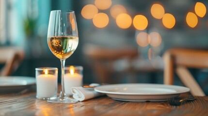 Cozy and Intimate Dining Experience with Friends or Family in Dimly Lit Restaurant Setting Featuring Elegant Table Setting Glasses of Wine or Beer