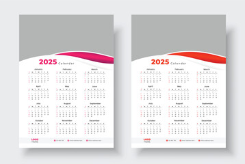 2025 One page wall calendar design template, Minimalist style calendar, Week starts on Sunday.