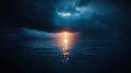 Dramatic Lightning Strike Over Dark Ocean Water