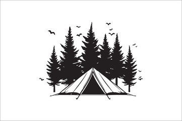 Camping tent silhouette set. Camping Vector illustration design.