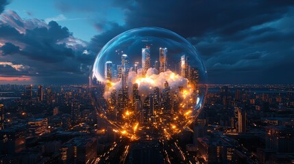 A future urban landscape including a conspicuous 'No Nuclear Weapons' placard