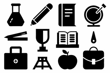 Education black icons. School simple icon silhouette vector line art illustration
