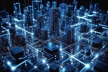 Obraz premium Digital Cityscape with Glowing Connections