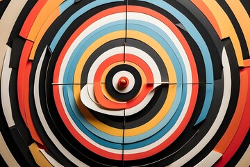 A circle target in the middle of a high-contrast art collage representing brand positioning methods, signifying market segmentation and strategic focus